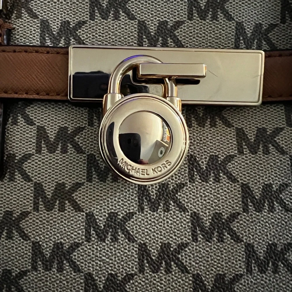 SOLD Michael Kors Hamilton Satchel/Bag/Purse Tan and Brown Satchel NWOT - Picture 14 of 15